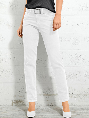 Woman wearing white Jeans.