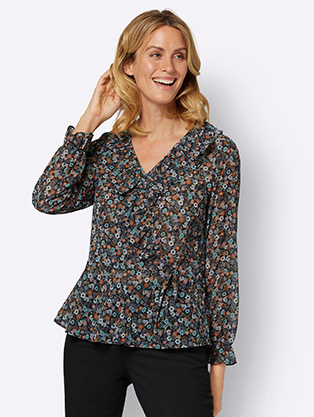 Woman wearing the allover print top.