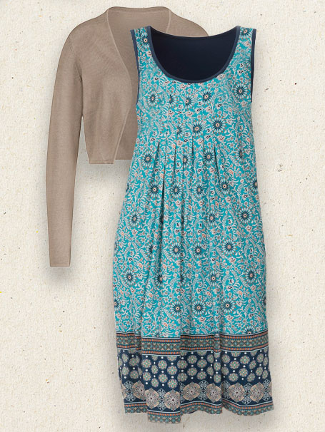 Image of a sesame bolero and a quilted seam dress.