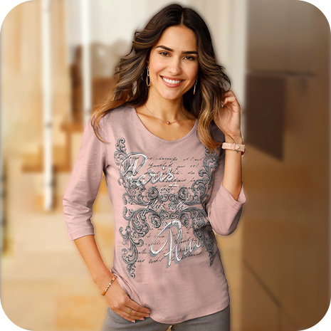 Woman wearing Decorative Letter Print Top.